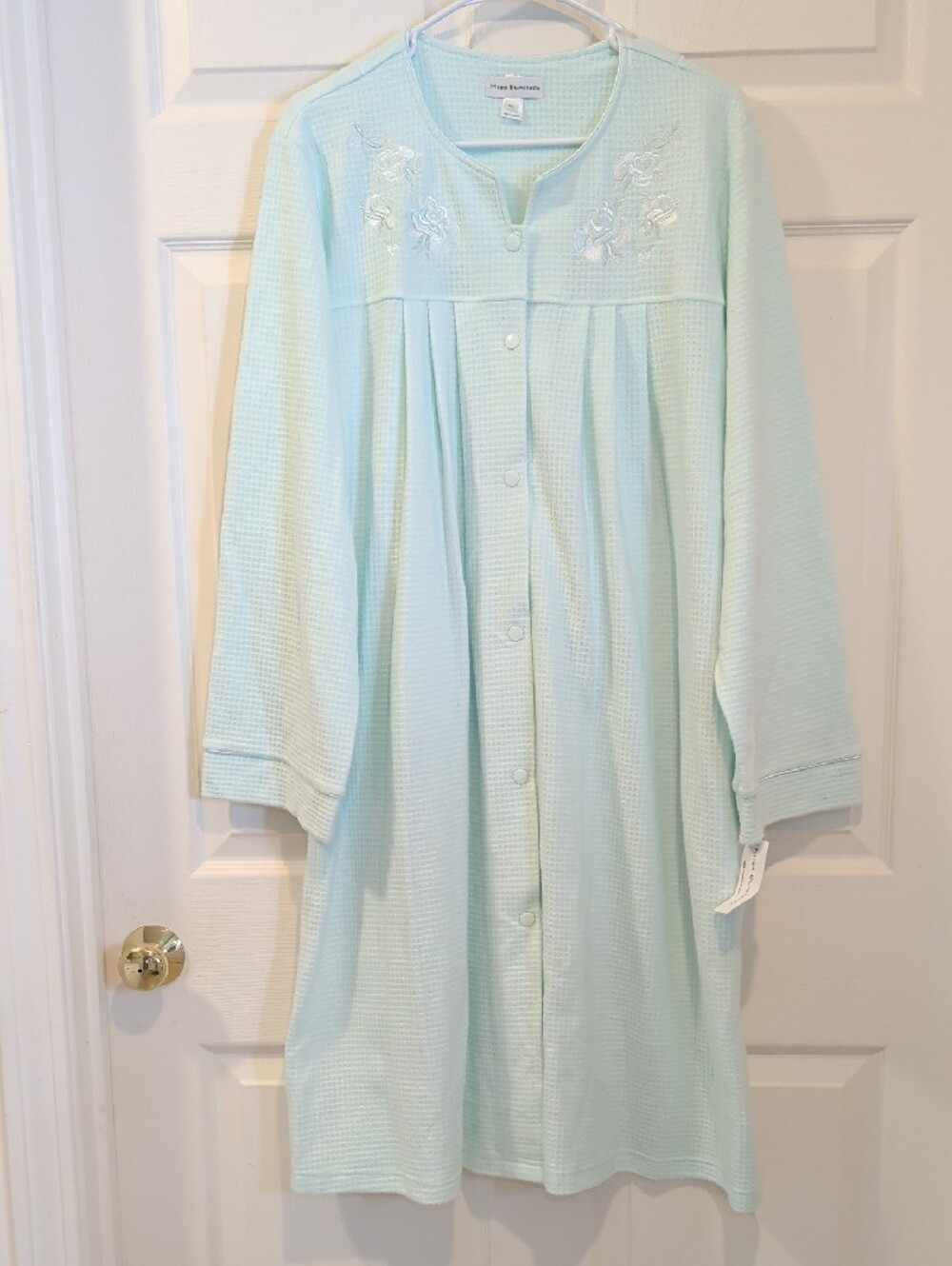 Miss Elaine Women's Mint  Brushed Waffle Snap Robe New with Tags Size XL